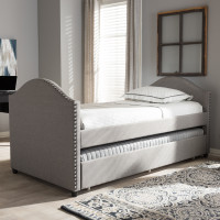 Baxton Studio CF8751-Grey-Day Bed Alessia Modern and Contemporary Grey Fabric Upholstered Daybed with Guest Trundle Bed